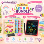 Kids Learning Bundle – 4 Sank Magic Practice Books + 10 Refills + Magic Pen + Gripper + 8.5" LCD Writing Tablet | Reusable Handwriting Practice Set