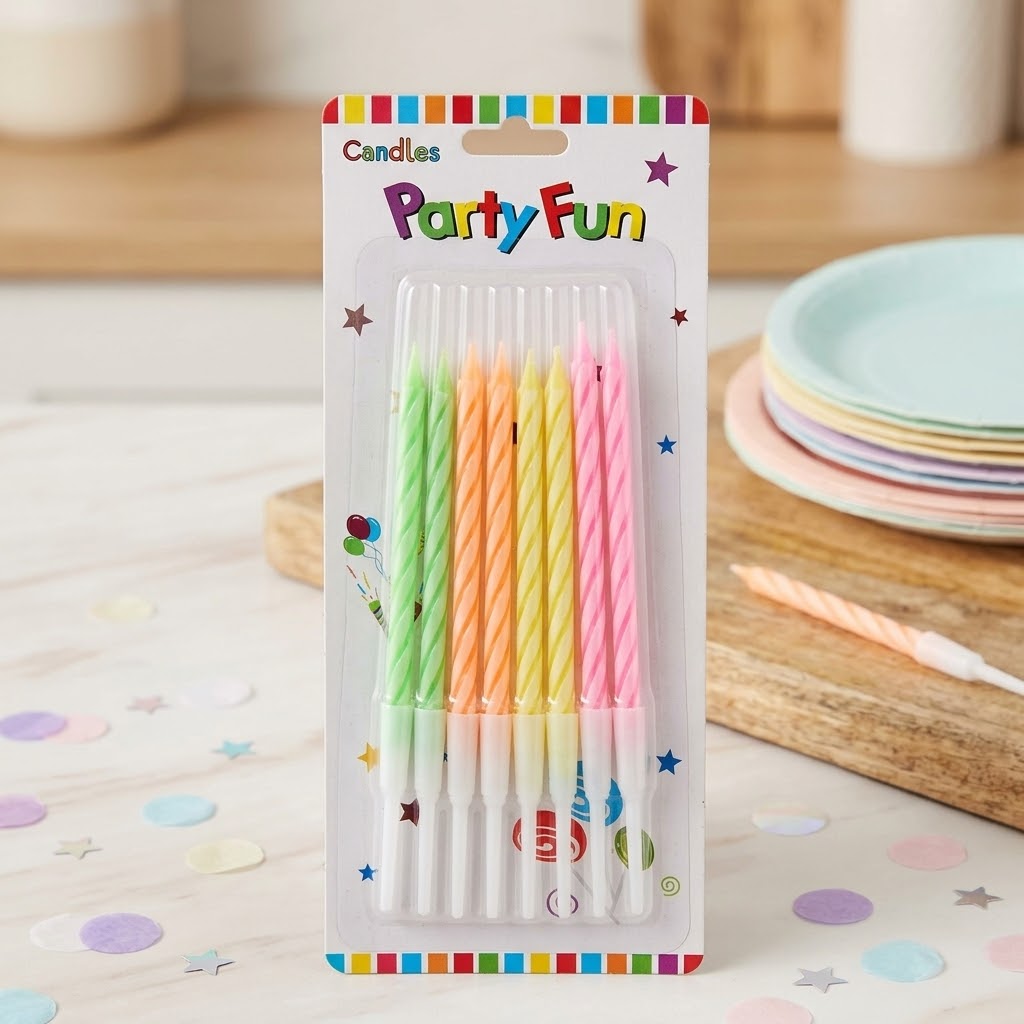 "Party Fun" Multi-Colored Spiral Birthday Candles – 8-Pack