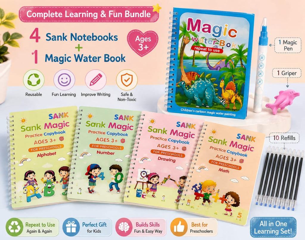 Sank Magic Practice Copybook Set – Reusable Preschool Learning Bundle for Kids Ages 3+