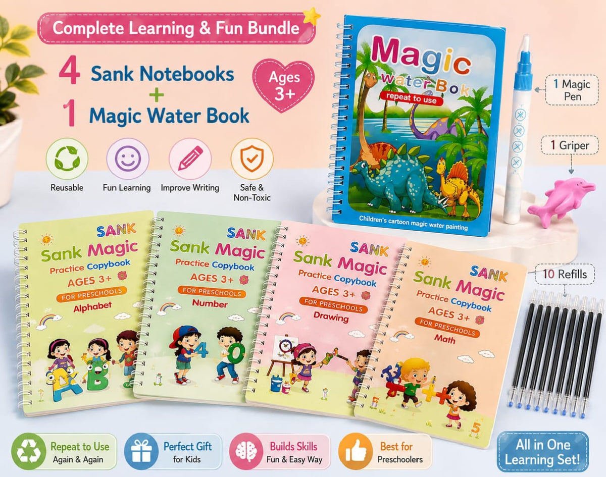 Sank Magic Practice Copybook Set – Reusable Preschool Learning Bundle for Kids Ages 3+