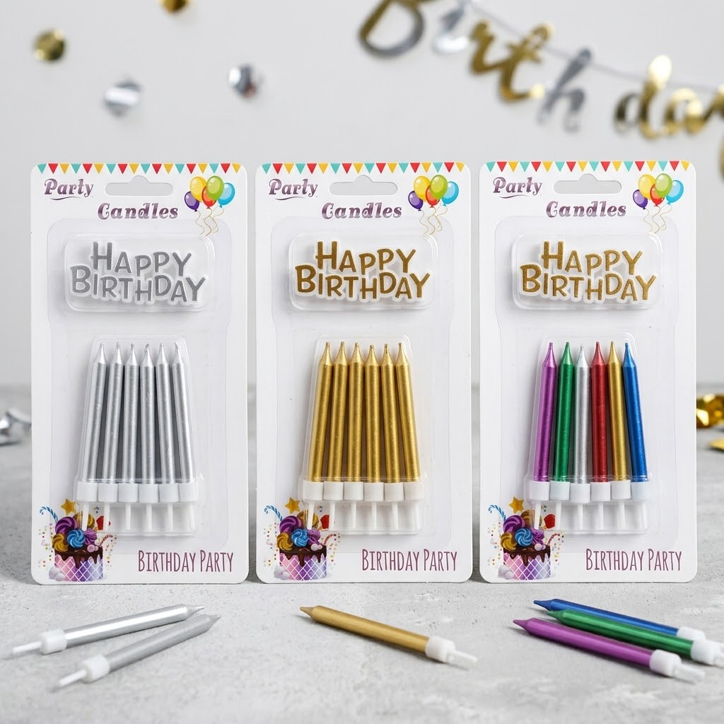 Sparkling Birthday Cake Candles – Metallic Party Set